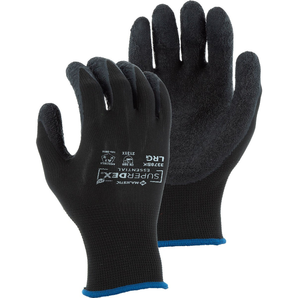 Majestic 3378BK Lightweight SuperDex Latex Palm Dipped Glove on Recycled Polyester Liner (One Dozen)