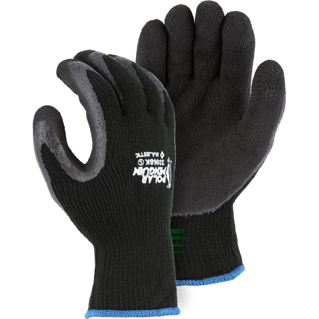 Majestic 3396BKT Polar Penguin Winter Lined Napped Terry Glove with Foam Latex Dipped Palm, Retailed Tagged (One Dozen)