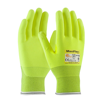 ATG 34-8743FY Hi-Vis Seamless Knit A2 Engineered Yarn Glove with Premium Nitrile Coated MicroFoam Gr