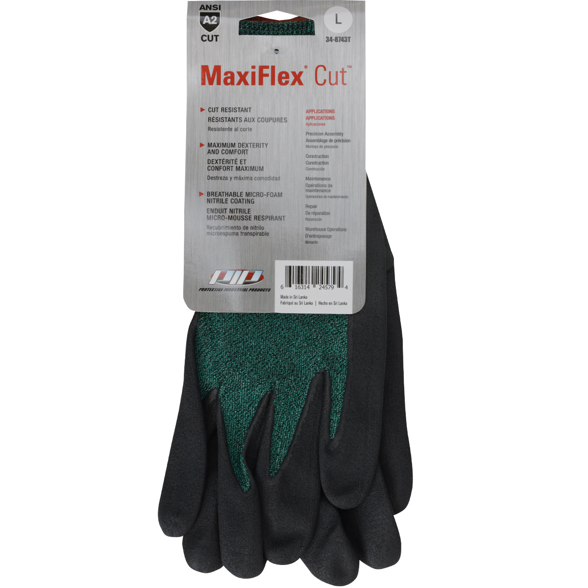 ATG 34-8743T Seamless Knit A2 Engineered Yarn Glove with Premium Nitrile Coated MicroFoam Grip on Pa