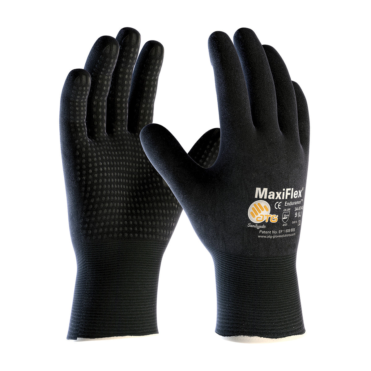 ATG 34-8745 Seamless Knit Nylon Glove with Nitrile Coated MicroFoam Grip on Full Glove - Micro Dot P