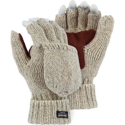 Majestic 3422P Thinsulate Winter Lined Fingerless Leather Palm Ragwool Glove with Hood (One Dozen)