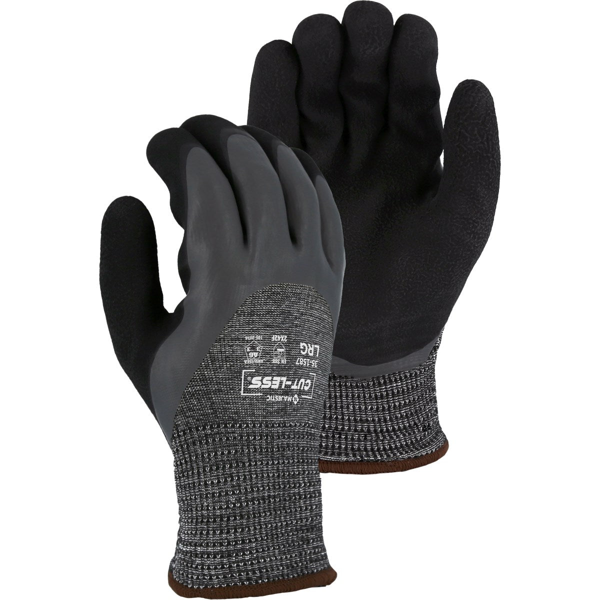 Majestic 35-1587 Cut-Less Korplex Cut Resistant, Water Repellent, Winter Lined Glove w/Crinkle Latex Palm Coating, A6 (One Dozen)