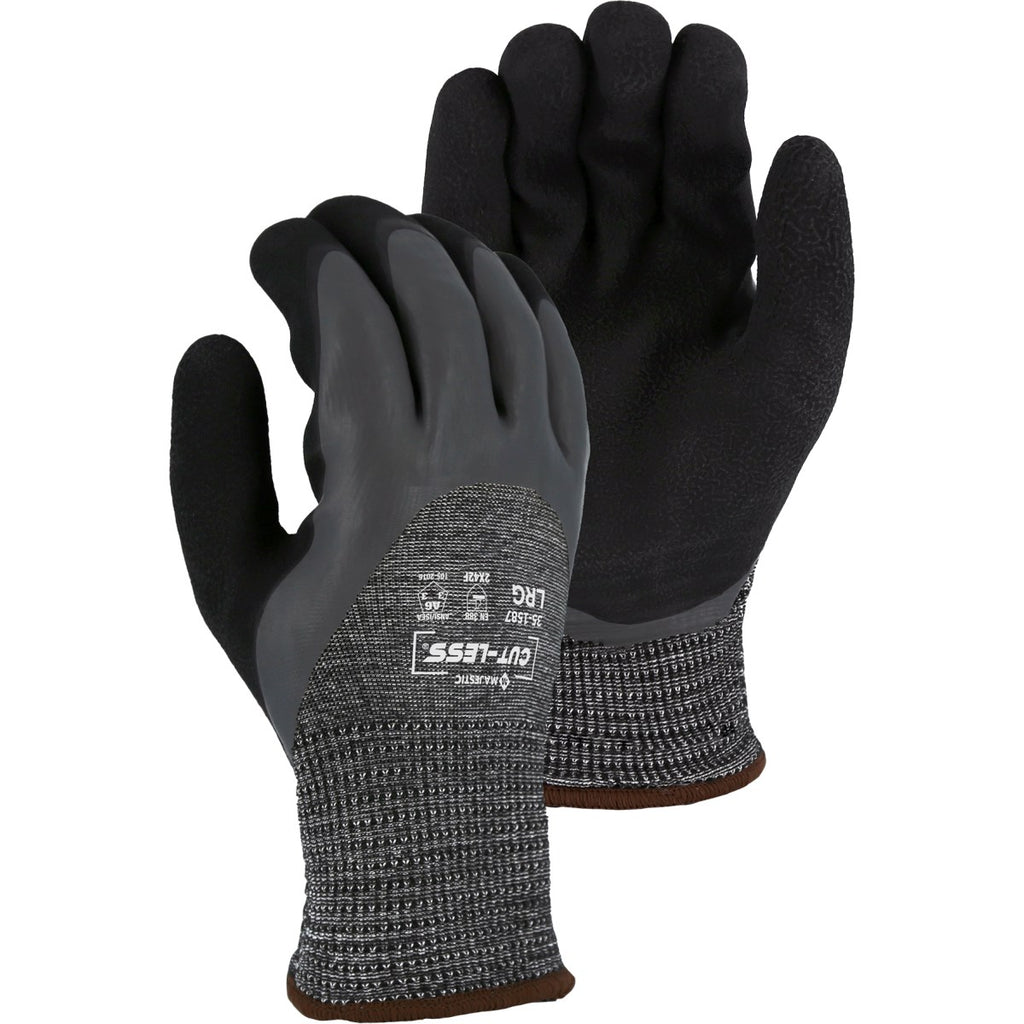 Majestic 35-1587 Cut-Less Korplex Cut Resistant, Water Repellent, Winter Lined Glove w/Crinkle Latex Palm Coating, A6 (One Dozen)