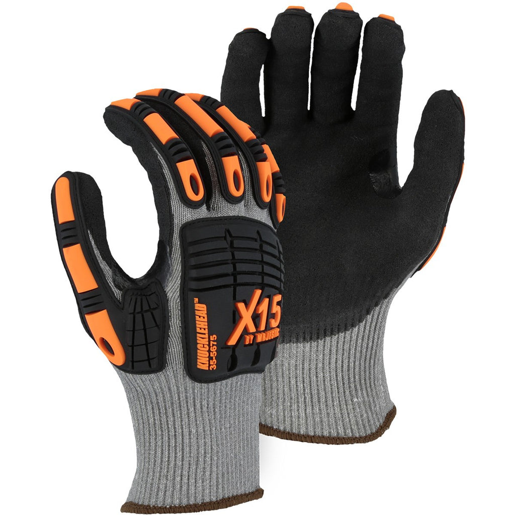 Majestic 35-5675 X-15 Korplex Glove with Sandy Nitrile Palm, Impact TPR, 13g, ANSI A6 (One Dozen)