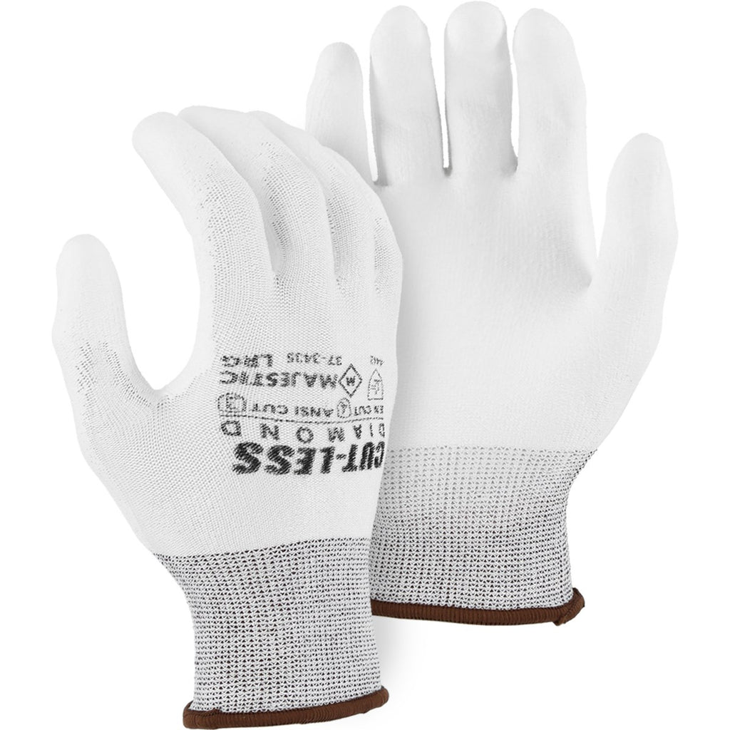 Majestic 37-3435 Cut-Less Dyneema Glove with Polyurethane Palm, 13g, ANSI A3 — White (One Dozen)