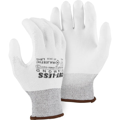 Majestic 37-3435 Cut-Less Dyneema Glove with Polyurethane Palm, 13g, ANSI A3 — White (One Dozen)