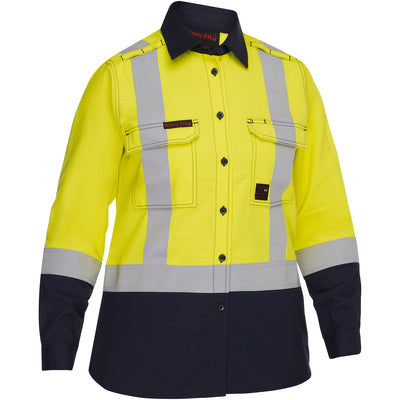 Bisley 385WFRHS Dual-Certified AR/FR Women's Ripstop Long Sleeve Button Down - Industrial Wash Durab