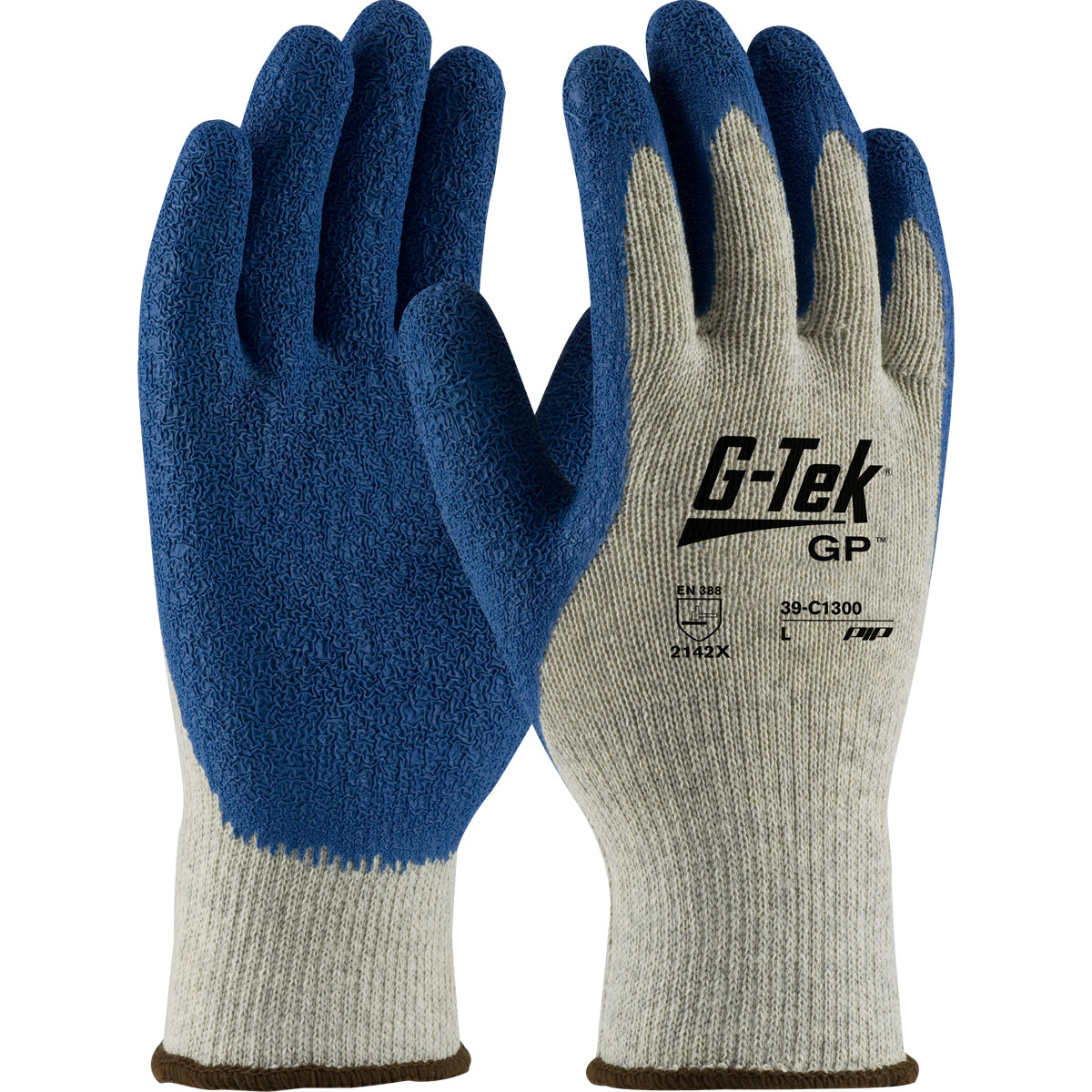 G-Tek 39-C1300 Premium Weight Seamless Knit Polyester/Cotton Glove with Latex Coated Crinkle Grip on