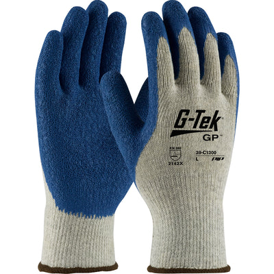 G-Tek 39-C1300 Premium Weight Seamless Knit Polyester/Cotton Glove with Latex Coated Crinkle Grip on