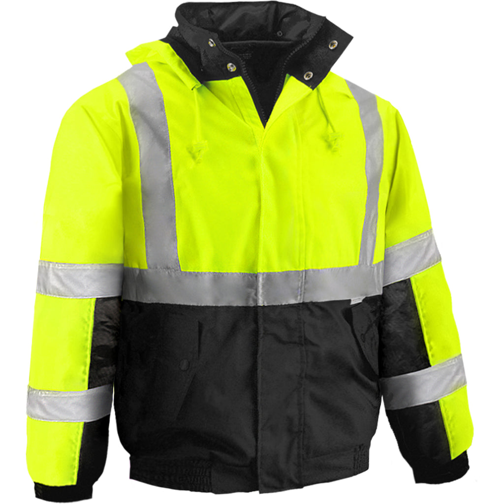 Reflective Apparel 411ST ANSI Type R Class 3 Waterproof Bomber Jacket with Fleece Lining