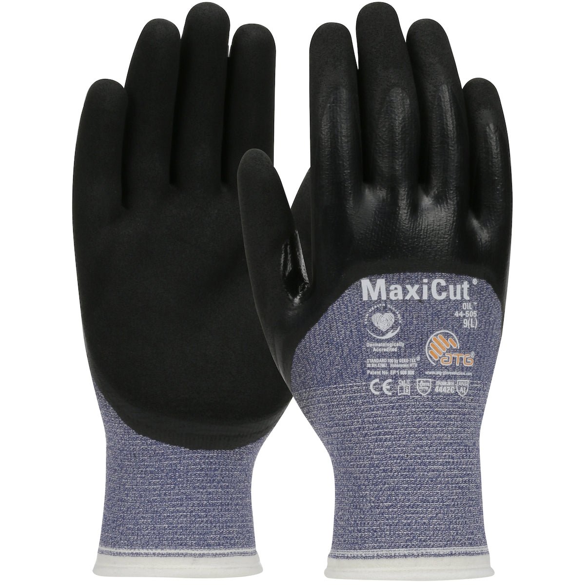 ATG 44-505 Seamless Knit A3 Engineered Yarn Glove with Nitrile Coated MicroFoam Grip on Palm, Finger