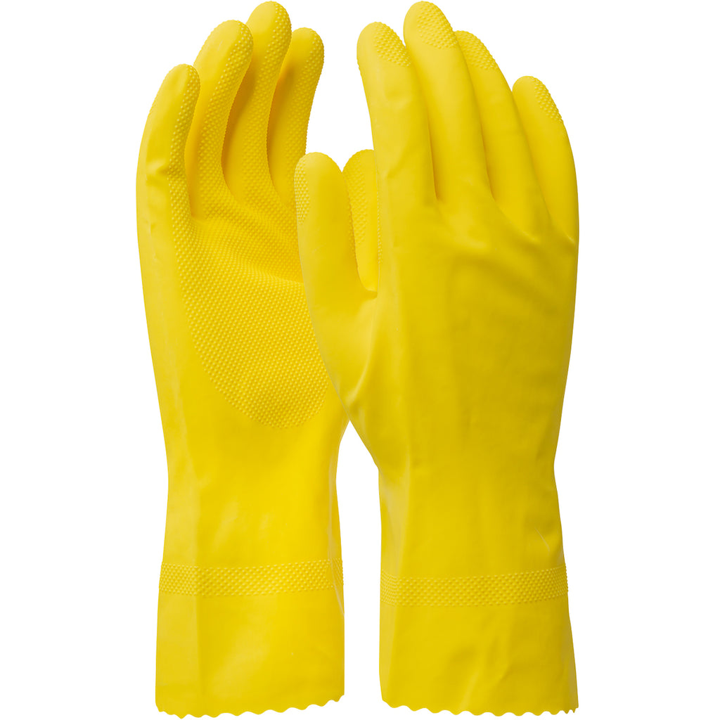 Assurance 48-L160Y 16 Mil Unsupported Latex, Flock Lined with Raised Diamond Grip Safety Glove (One Dozen)