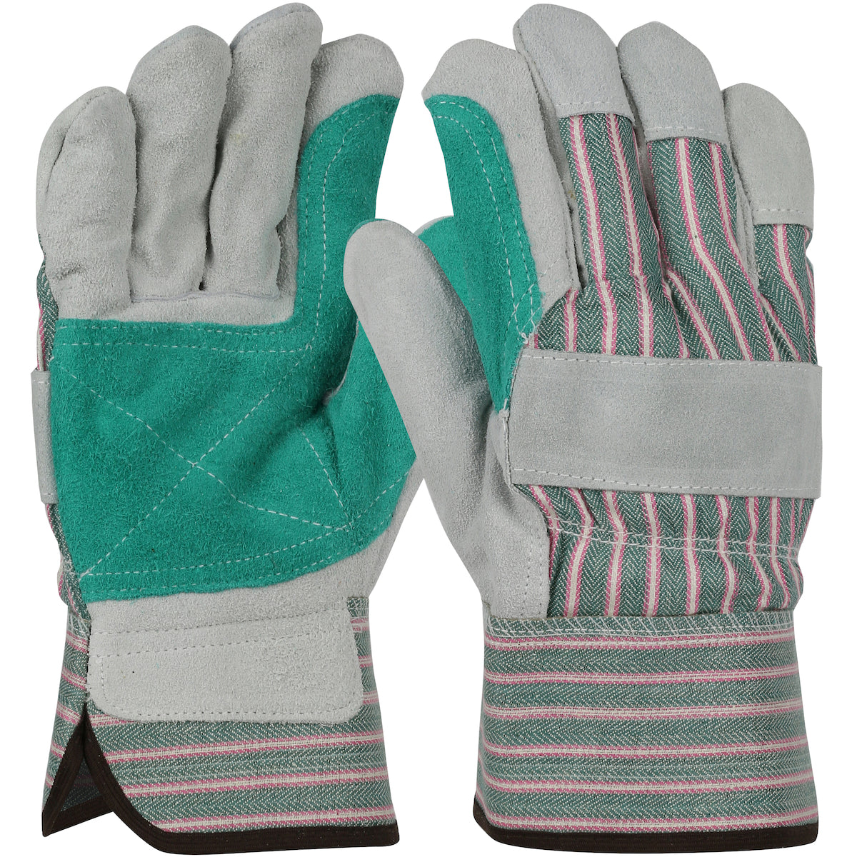 PIP 500DP Regular Grade Split Cowhide Leather Double Palm Glove with Fabric Back - Rubberized Safety