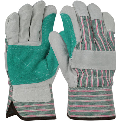 PIP 500DP Regular Grade Split Cowhide Leather Double Palm Glove with Fabric Back - Rubberized Safety