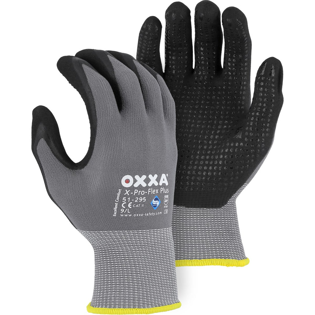 Majestic 51-295 OXXA Superior Micro Foam Nitrile Palm Glove with Dotted Grip on Nylon Shell Black (One Dozen)
