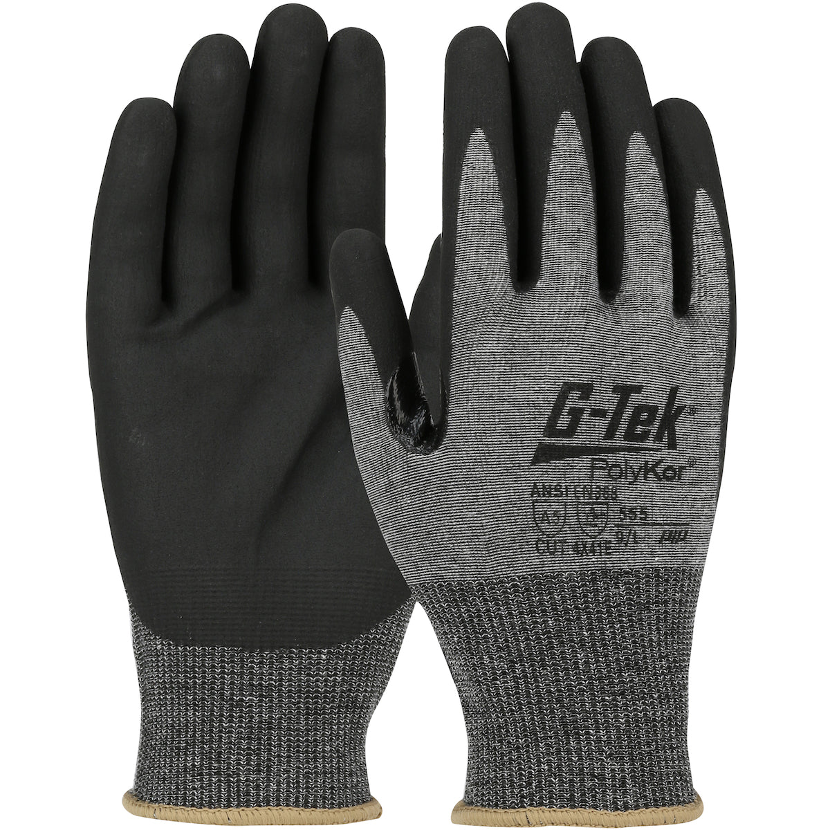 G-Tek PolyKor 555 Seamless Knit PolyKor Blended Glove with Nitrile Coated Foam Touchscreen Compatible Safety Glove(One Dozen)