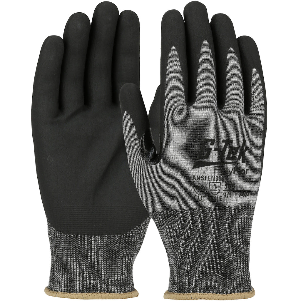 G-Tek PolyKor 555 Seamless Knit PolyKor Blended Glove with Nitrile Coated Foam Touchscreen Compatible Safety Glove(One Dozen)