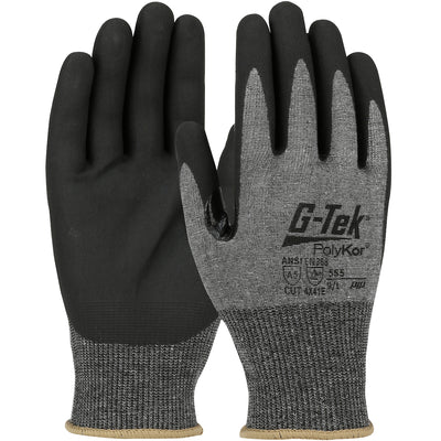 G-Tek PolyKor 555 Seamless Knit PolyKor Blended Glove with Nitrile Coated Foam Touchscreen Compatible Safety Glove(One Dozen)