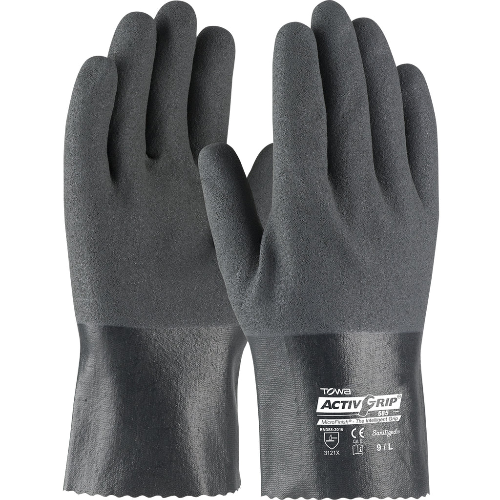 a pair of black nitrile coated work gloves