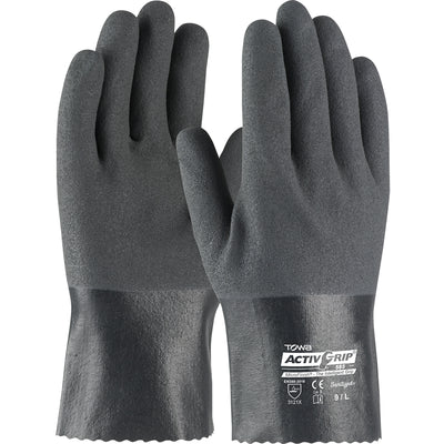 a pair of black nitrile coated work gloves