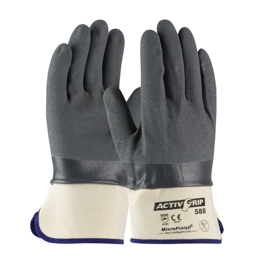 ActivGrip 56-AG588 Nitrile Coated with Cotton Liner and MicroFinish Grip Cuff Safety Glove (One Dozen)