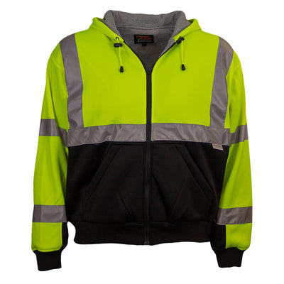 Reflective Apparel 603ST ANSI Type R Class 3 Full Zip Hooded Sweatshirt with Black Bottom - Inner Li