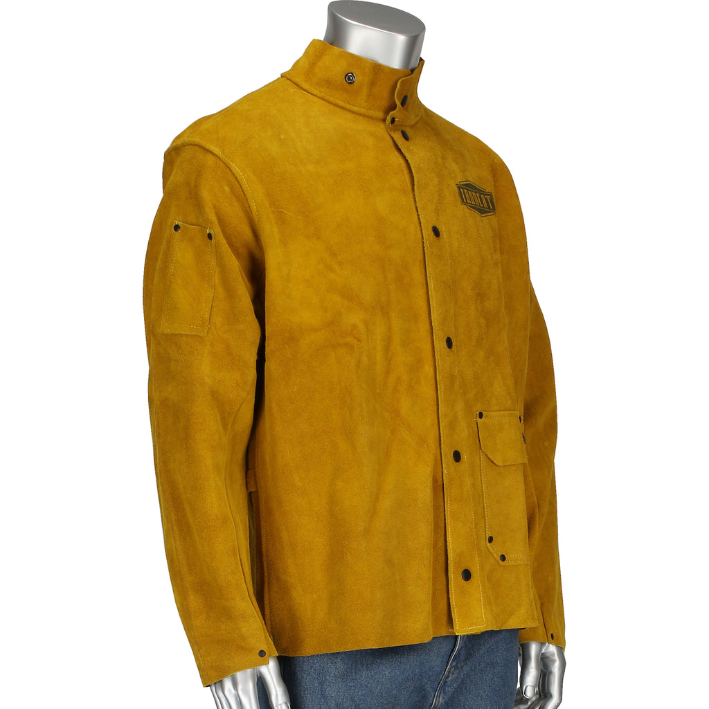 a yellow welding jacket made from cowhide leather