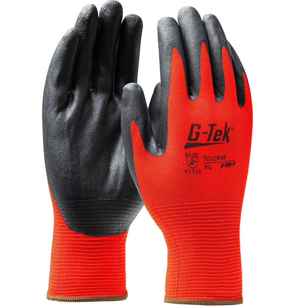West Chester 701CRNF Zone Defense Red Nylon Shell with Black Nitrile Foam Palm Coat Gloves (One Dozen)