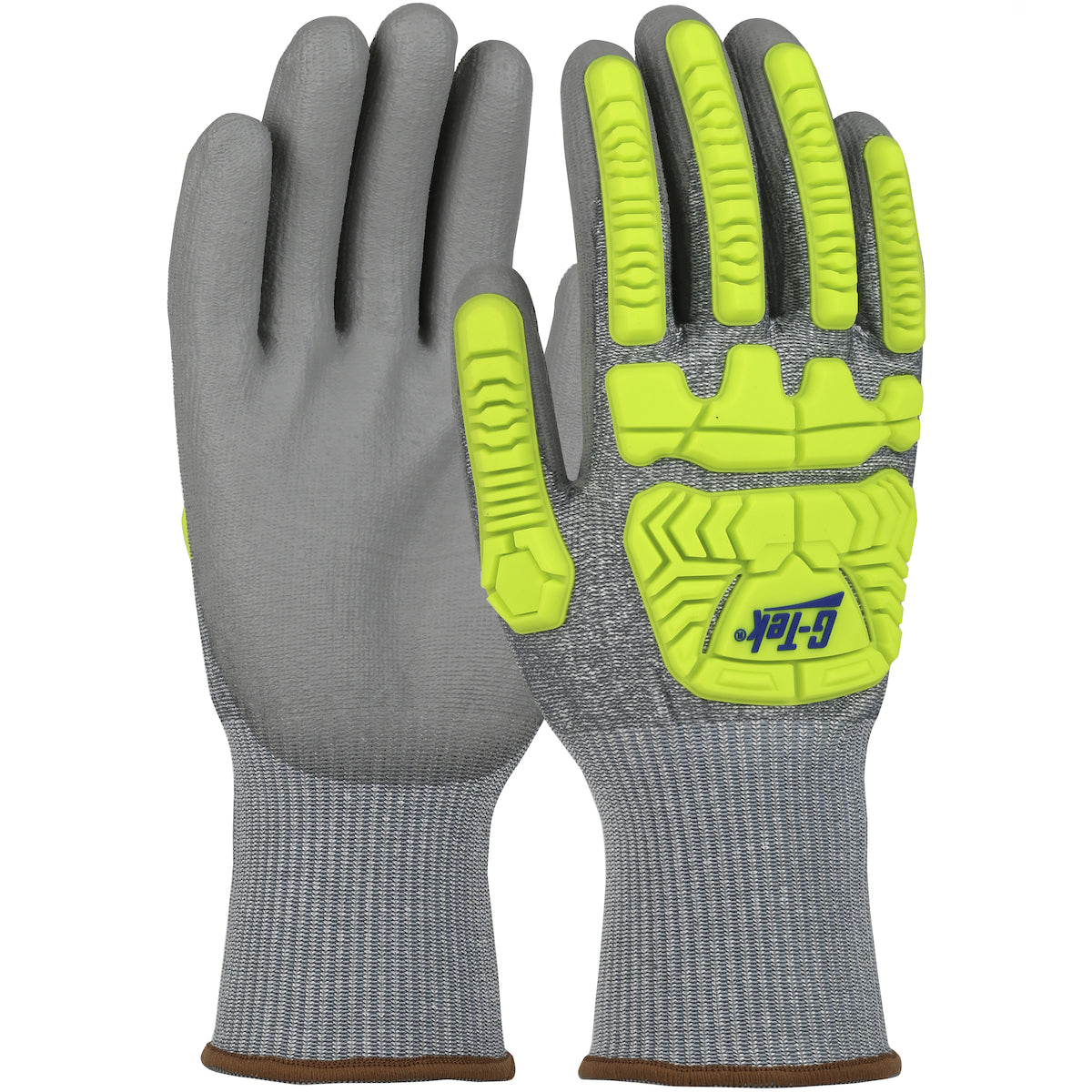 West Chester 710HGUBHVG Gray PU Palm Coated Speckle Gray HPPE With Gray BOH & HI VIS GREEN FINGER TPR Protection Gloves (1 Pair)