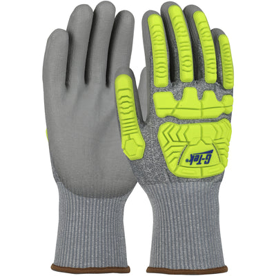 West Chester 710HGUBHVG Gray PU Palm Coated Speckle Gray HPPE With Gray BOH & HI VIS GREEN FINGER TPR Protection Gloves (One Dozen)