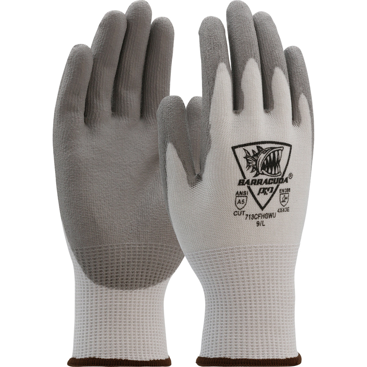 West Chester Barracuda 713CFHGWU White HPPE Shell w/ Grey PU Dip Cut Protection, Cut Resistant Gloves, (One Dozen)