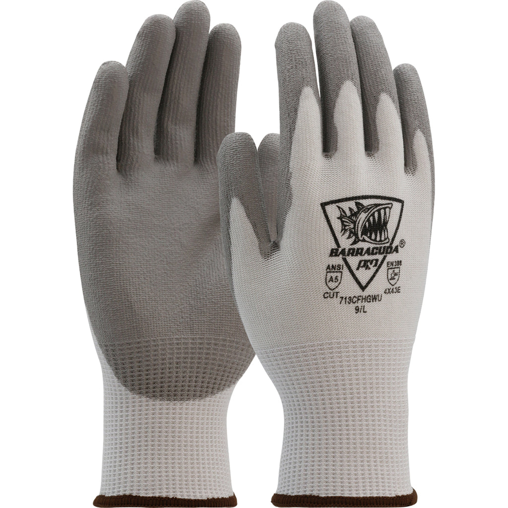 West Chester Barracuda 713CFHGWU White HPPE Shell w/ Grey PU Dip Cut Protection, Cut Resistant Gloves, (One Dozen)