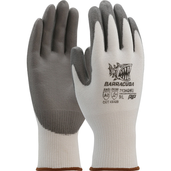 West Chester 713HGWU Barracuda Seamless Knit HPPE Blended Glove with Polyurethane Coated Flat Grip on Palm and Fingers (One Dozen)