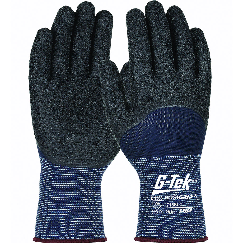 West Chester 715SLC Black Crinkle Latex 3/4 Coated Blue Nylon Gloves (One Dozen)