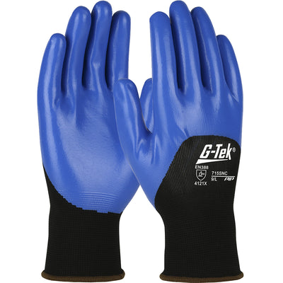 West Chester 715SNC Blue Flat Nitrile 3/4 Dip on Black Nylon Shell Gloves (One Dozen)