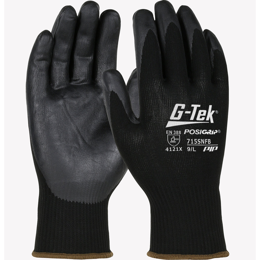 West Chester 715SNFB PosiGrip Black Foam Nitrile Palm Dip on Black Nylon Shell Gloves (One Dozen)