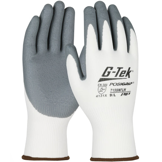 West Chester 715SNFLW PosiGrip Gray Lunar Foam Nitrile Palm Dip on White Nylon Shell Gloves (One Dozen)