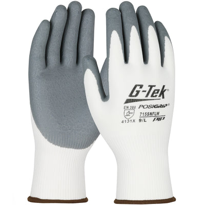 West Chester 715SNFLW PosiGrip Gray Lunar Foam Nitrile Palm Dip on White Nylon Shell Gloves (One Dozen)