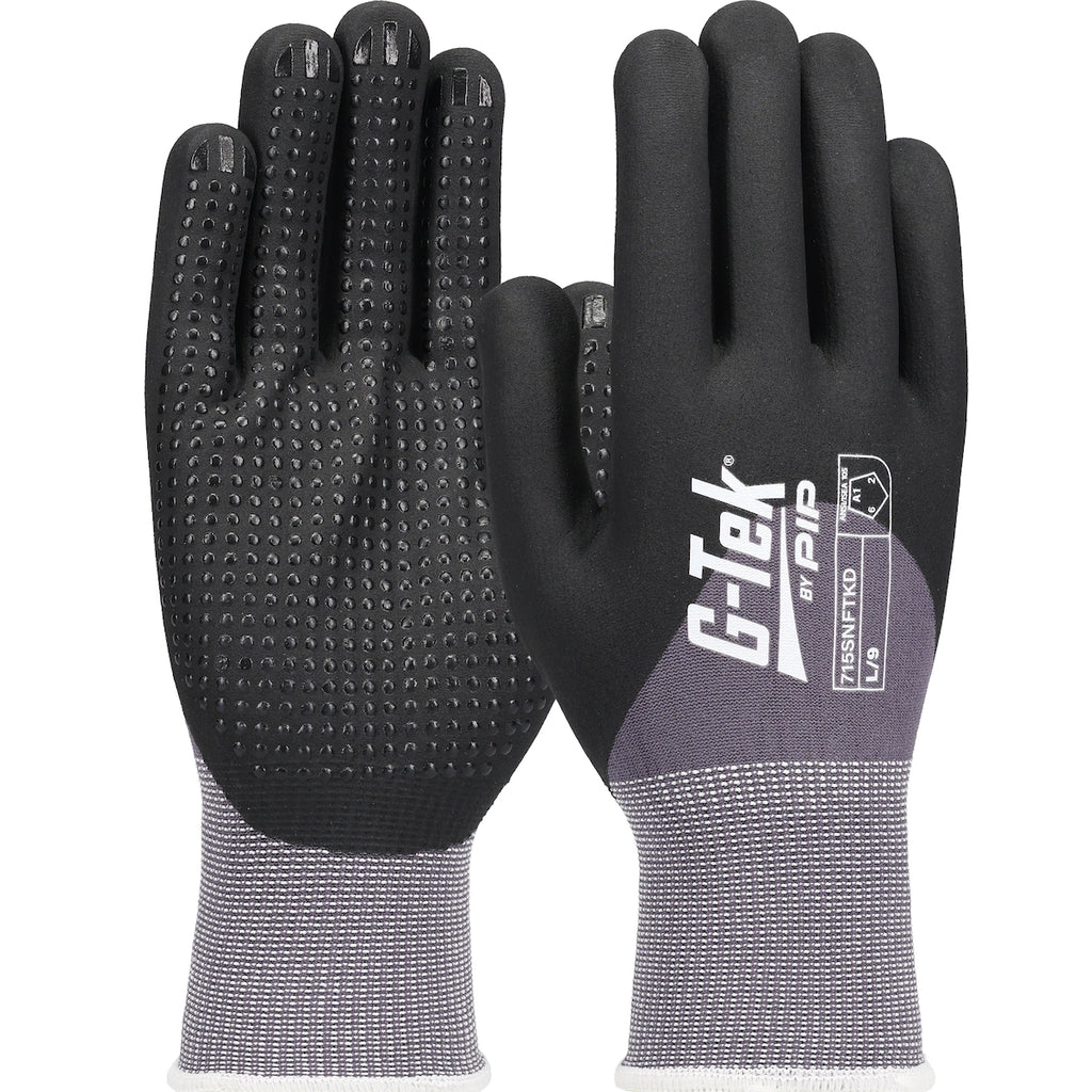 West Chester 715SNFTKD PosiGrip Black Foam Nitrile 3/4 Dip on Gray Nylon Shell with Dotted Palm Gloves (One Dozen)