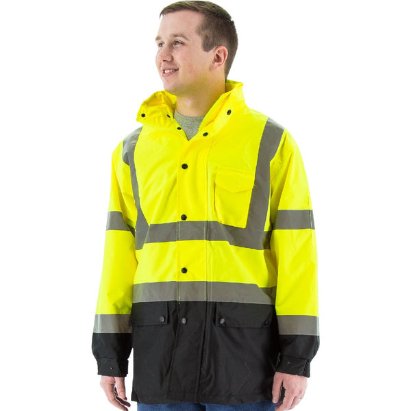 Majestic 75-1305 High Visibility Waterproof Rain Jacket with Nylon Mesh Liner, ANSI 3, R