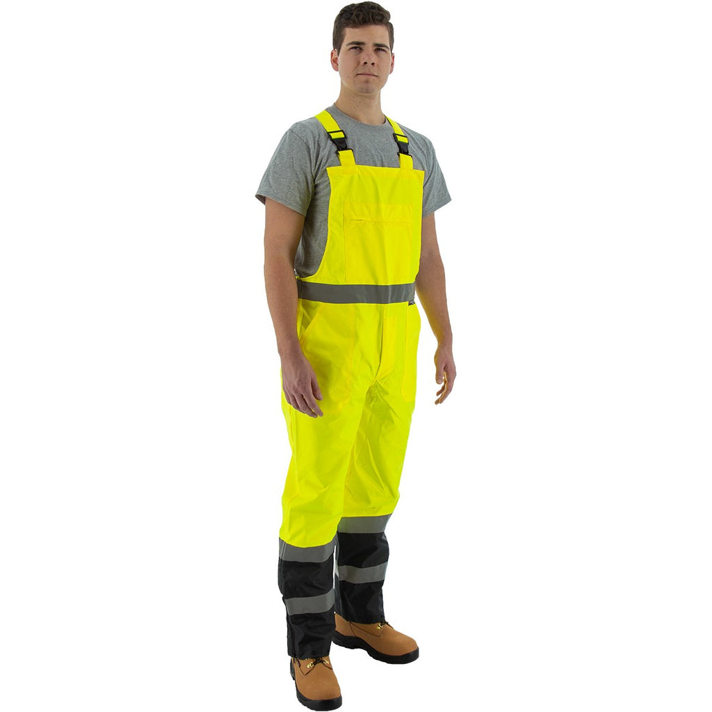 Majestic 75-2355 High Visibility Black Bottom Waterproof Bib Overall, ANSI E
