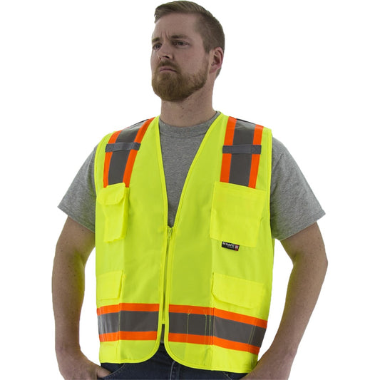 Majestic 75-3221 High Visibility Surveyors Vest with Two-Tone DOT Striping, ANSI 2, R