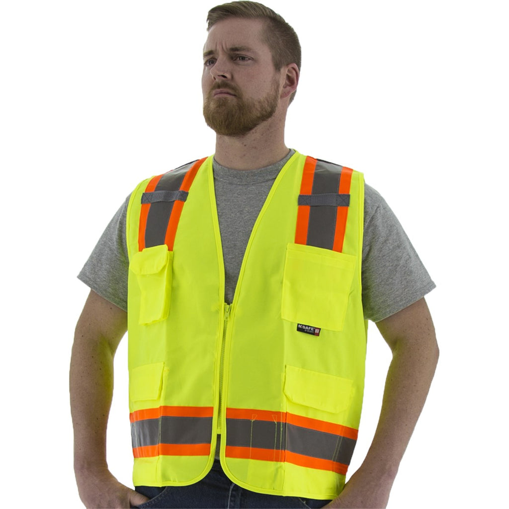 Majestic 75-3221 High Visibility Surveyors Vest with Two-Tone DOT Striping, ANSI 2, R