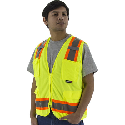 Majestic 75-3223 High Visibility Surveyors Vest with Two-Tone DOT Striping, ANSI 2, R