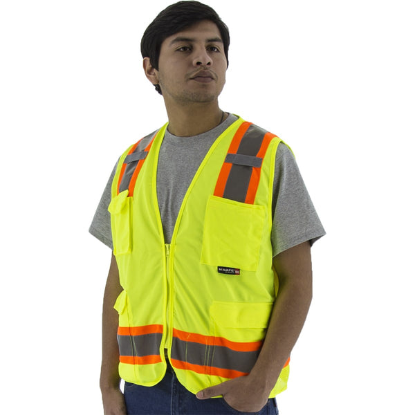 Majestic 75-3223 High Visibility Surveyors Vest with Two-Tone DOT Striping, ANSI 2, R