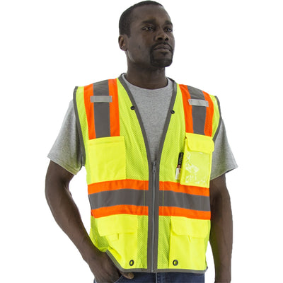 Majestic 75-3225 High Visibility Vest with Two-Tone DOT Striping and D-Ring Pass Thru, ANSI 2, R