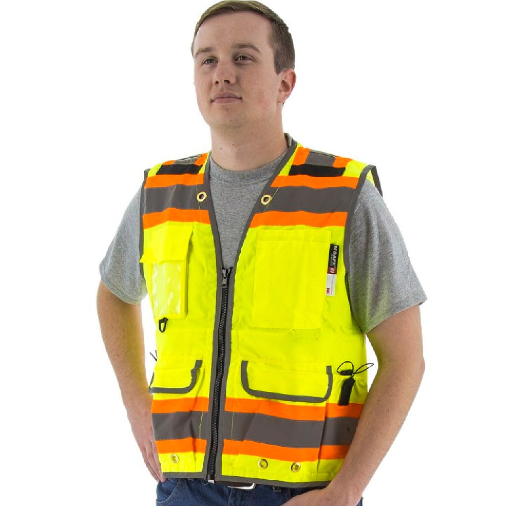 Majestic 75-3235 High Visibility Heavy Duty Surveyors Vest with Two-Tone DOT Striping, ANSI 2, R