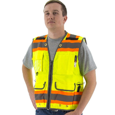 Majestic 75-3235 High Visibility Heavy Duty Surveyors Vest with Two-Tone DOT Striping, ANSI 2, R