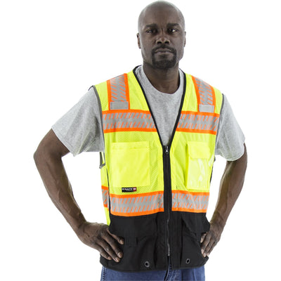 Majestic 75-3239 High Visibility Mesh Vest with DOT Reflective Chainsaw Striping, ANSI 2, R